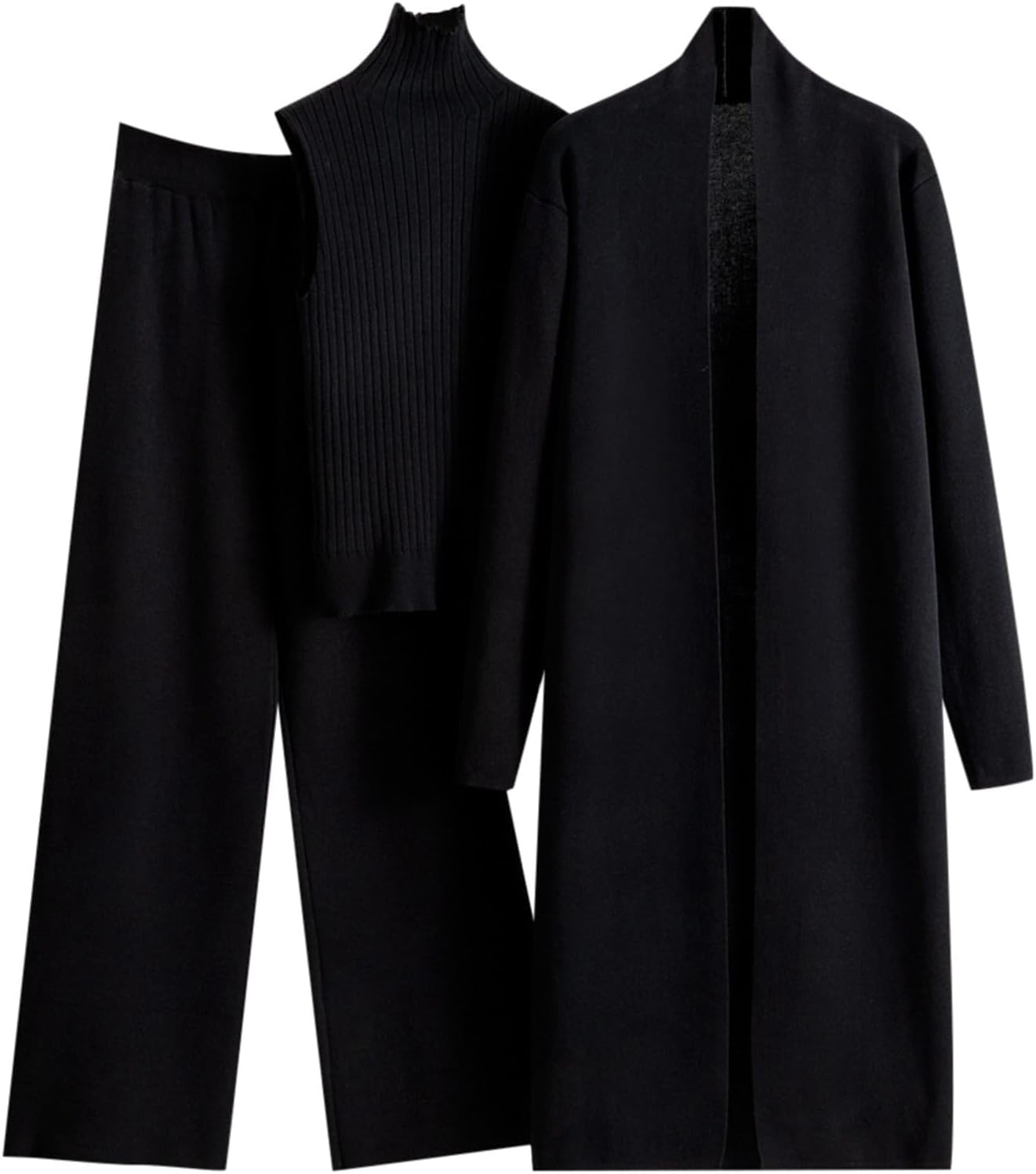 Women’s 3-Piece Knit Lounge Set – Cardigan, Tank & Wide Leg Pants