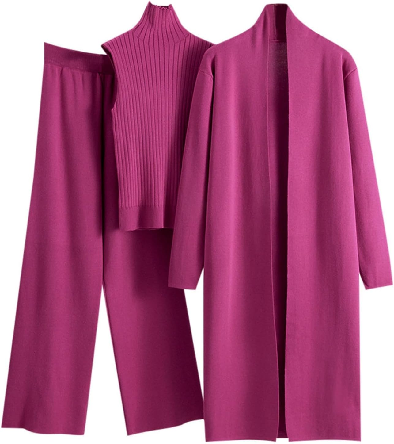 Women’s 3-Piece Knit Lounge Set – Cardigan, Tank & Wide Leg Pants