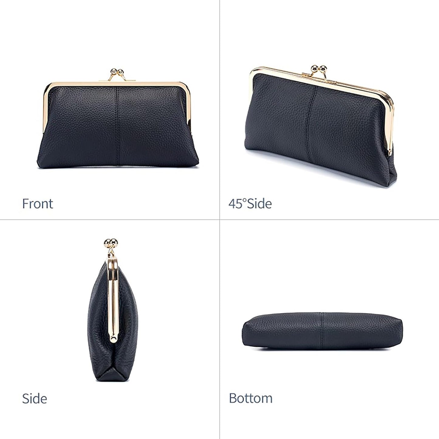 Vintage Kiss Lock Leather Wallet for Women