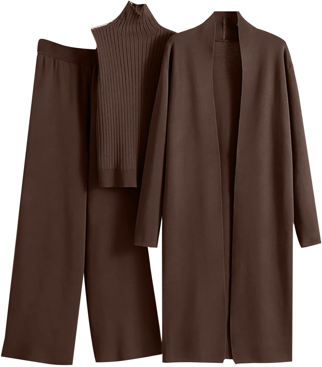 Women’s 3-Piece Knit Lounge Set – Cardigan, Tank & Wide Leg Pants
