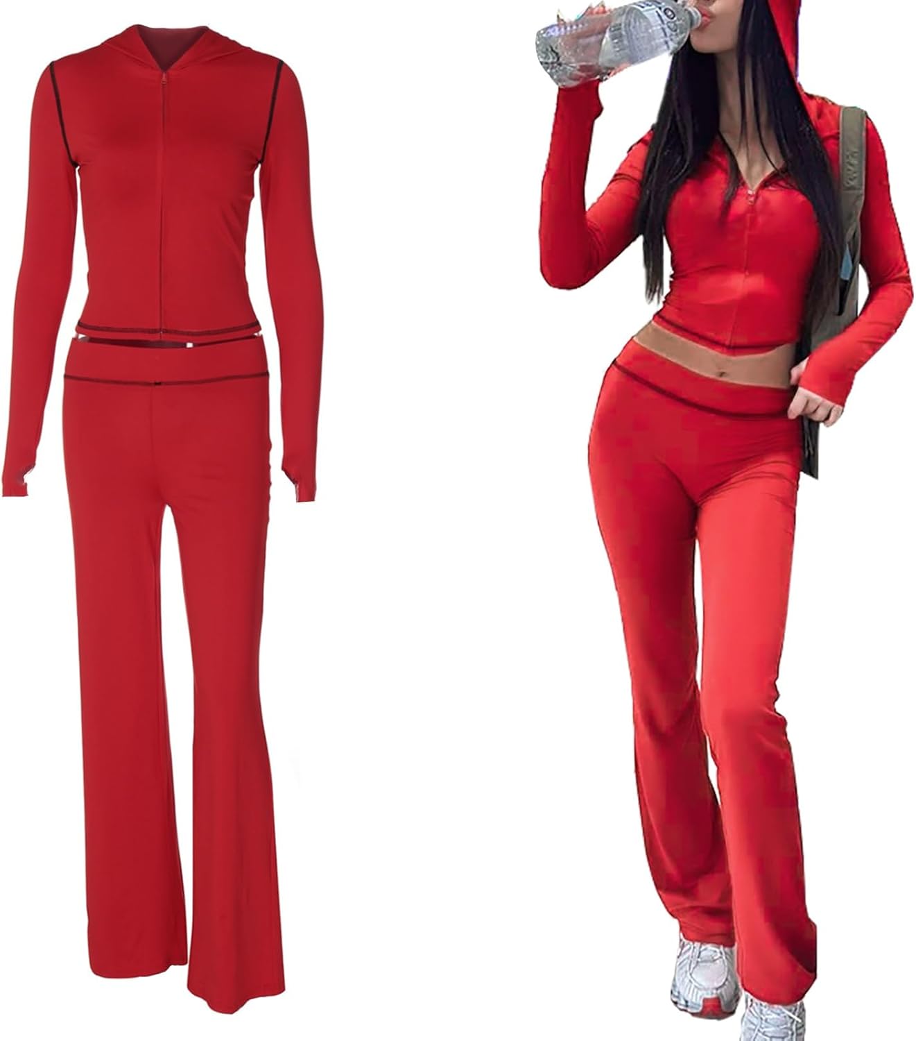 Women’s 2-Piece Leopard Print Set – Zip Hoodie & Flare Pants