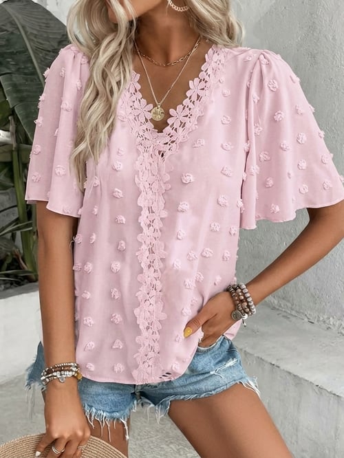 🔥 Elegant Swiss Dot Lace Butterfly Sleeve Shirt