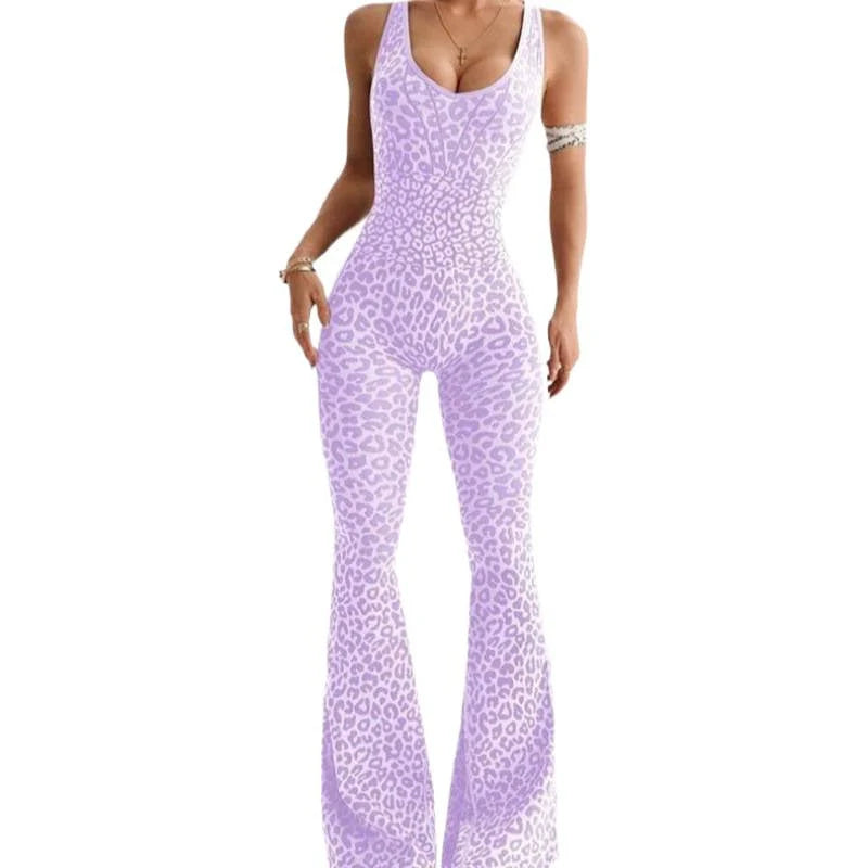 Leopard print one-piece yoga suit