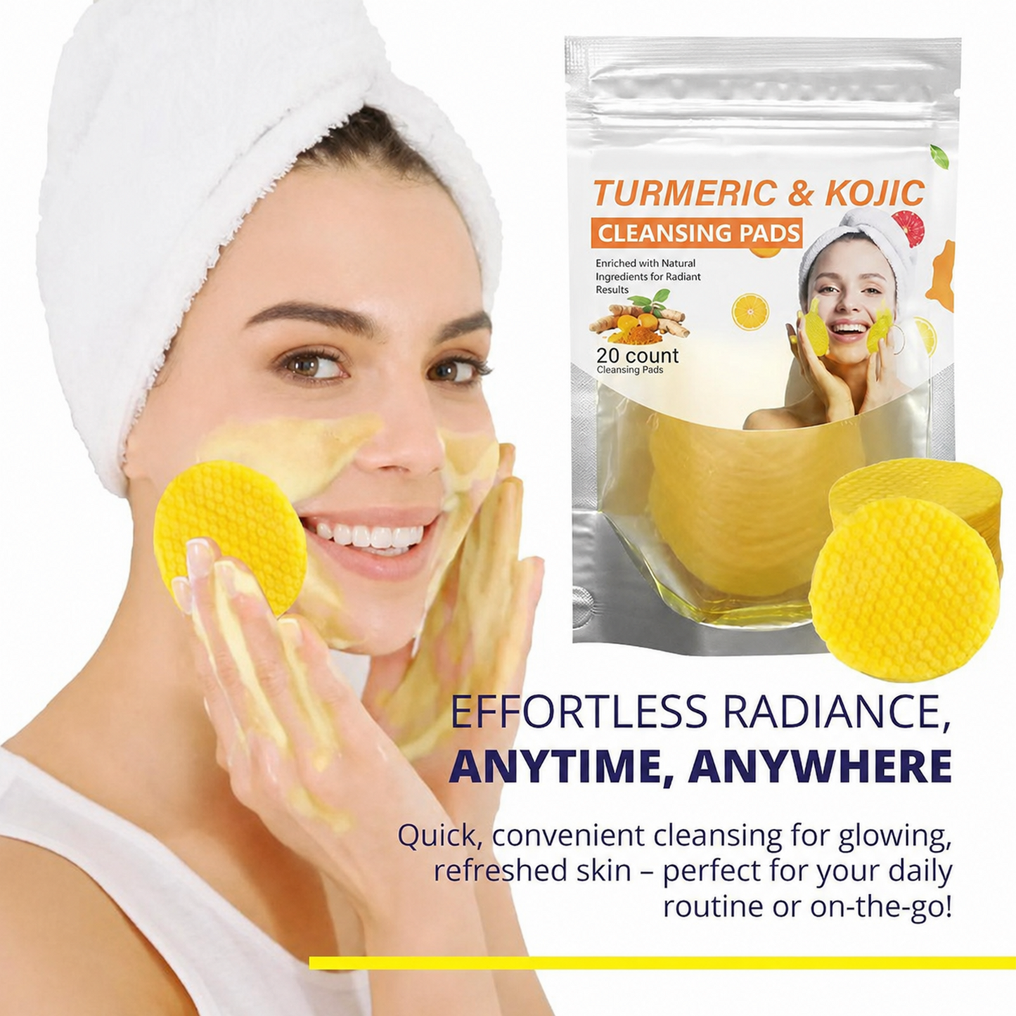 💸 SAVE BIG 💸  Natural Turmeric & Kojic Acid Exfoliating Cleansing Pads for Dark Spots | 40 Pads 🧼