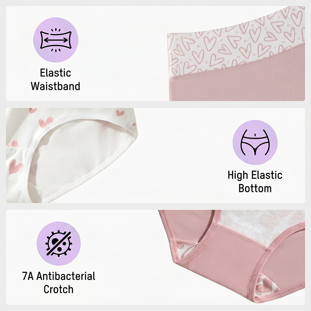 Soft Cotton Heart High Waist Panties 3-Pack