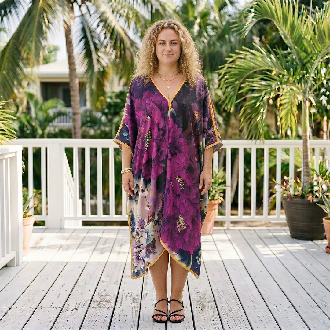 V-Neck Silk Printed Shawl