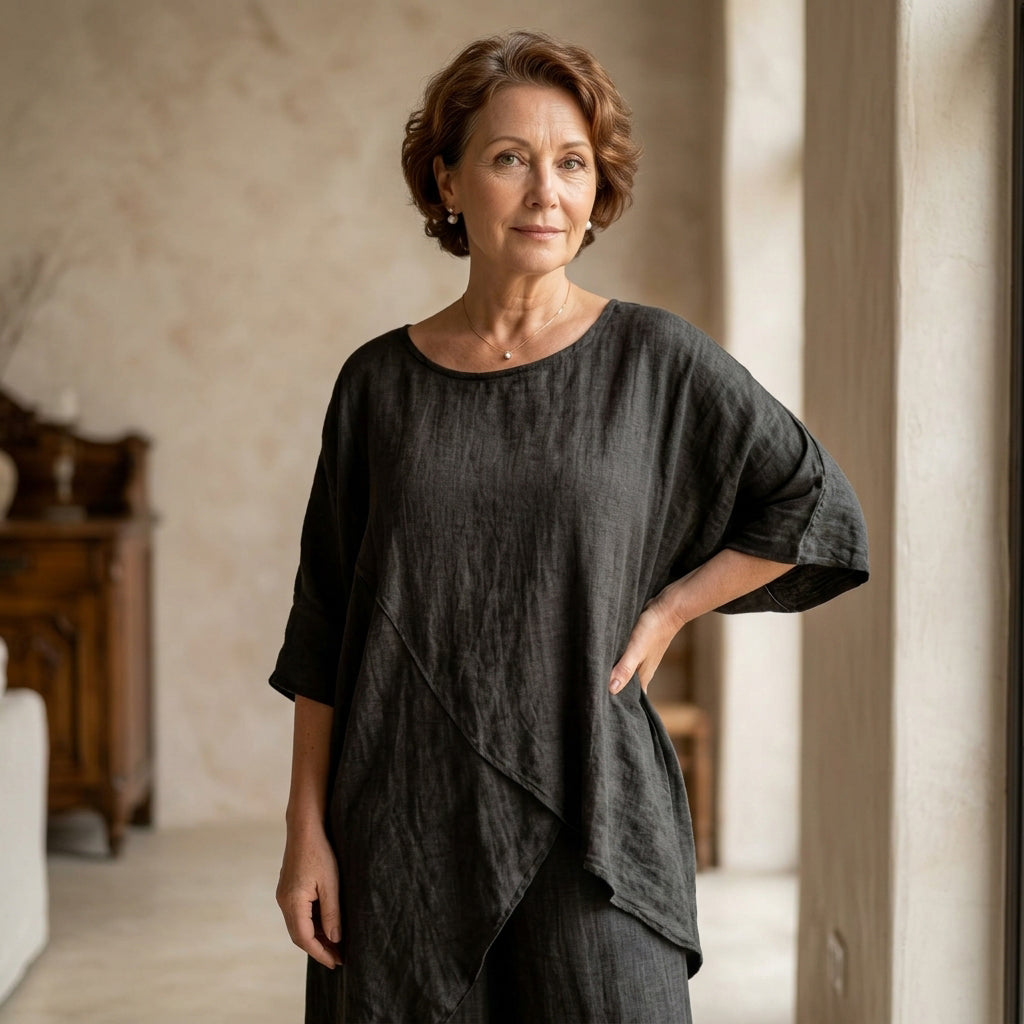 Asymmetrical Linen Cotton Two Piece Set