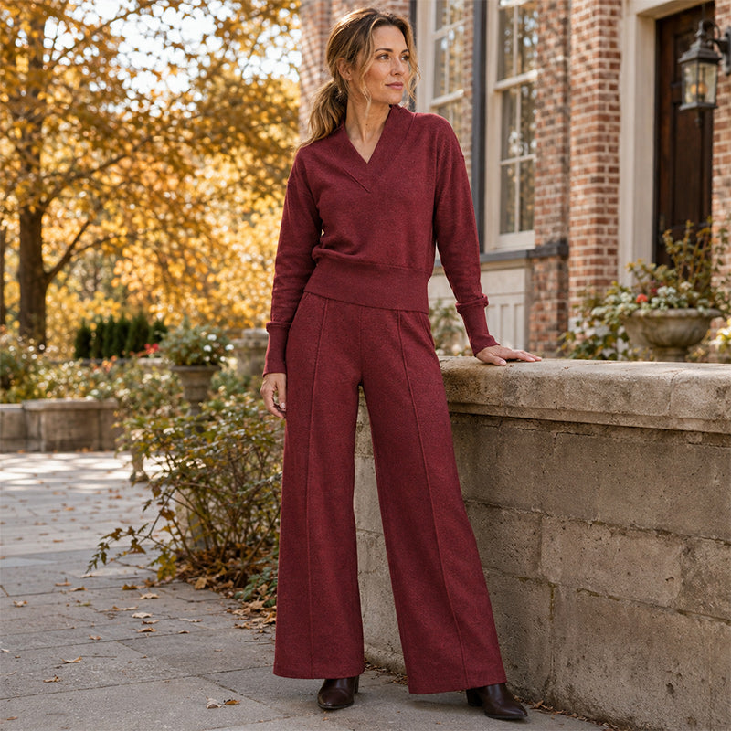 Women’s V-Neck Lounge Top and Wide-Leg Pants Set