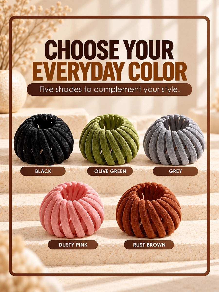 Fabric-Covered Ribbed Ponytail Clips, 5-Piece Set