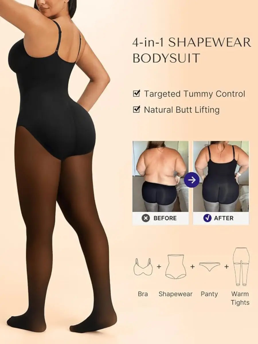 Fleece-Lined Faux-Sheer Full-Body Shapewear for Winter Layering