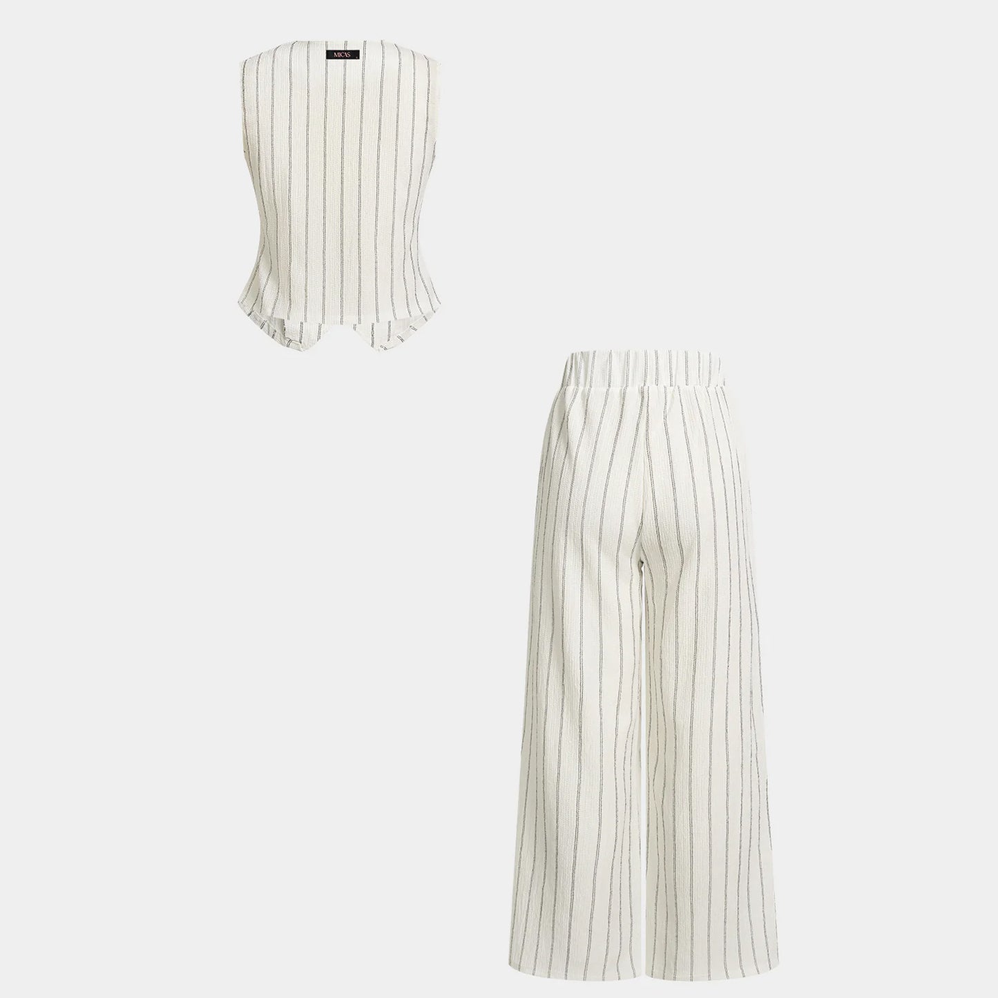 Stripes Print V-Neck Button Vest And Straight Leg Pants Set