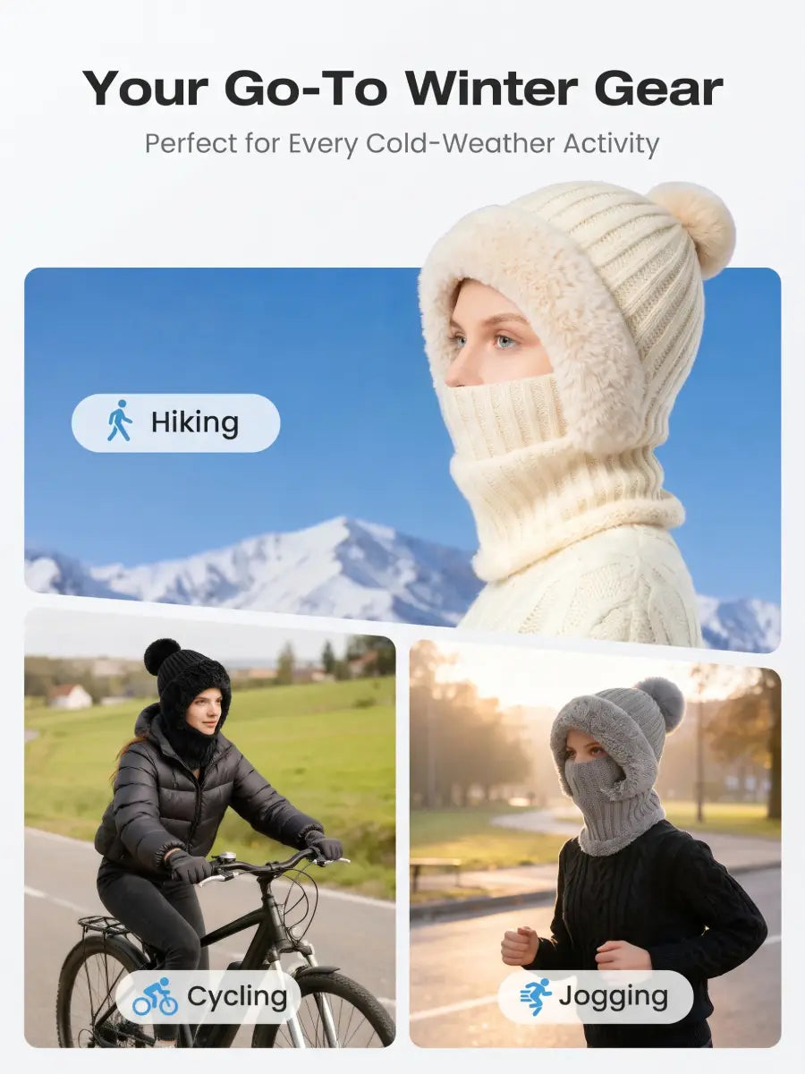 Fleece-Lined Knit Hat with Face Cover for Chilly Days