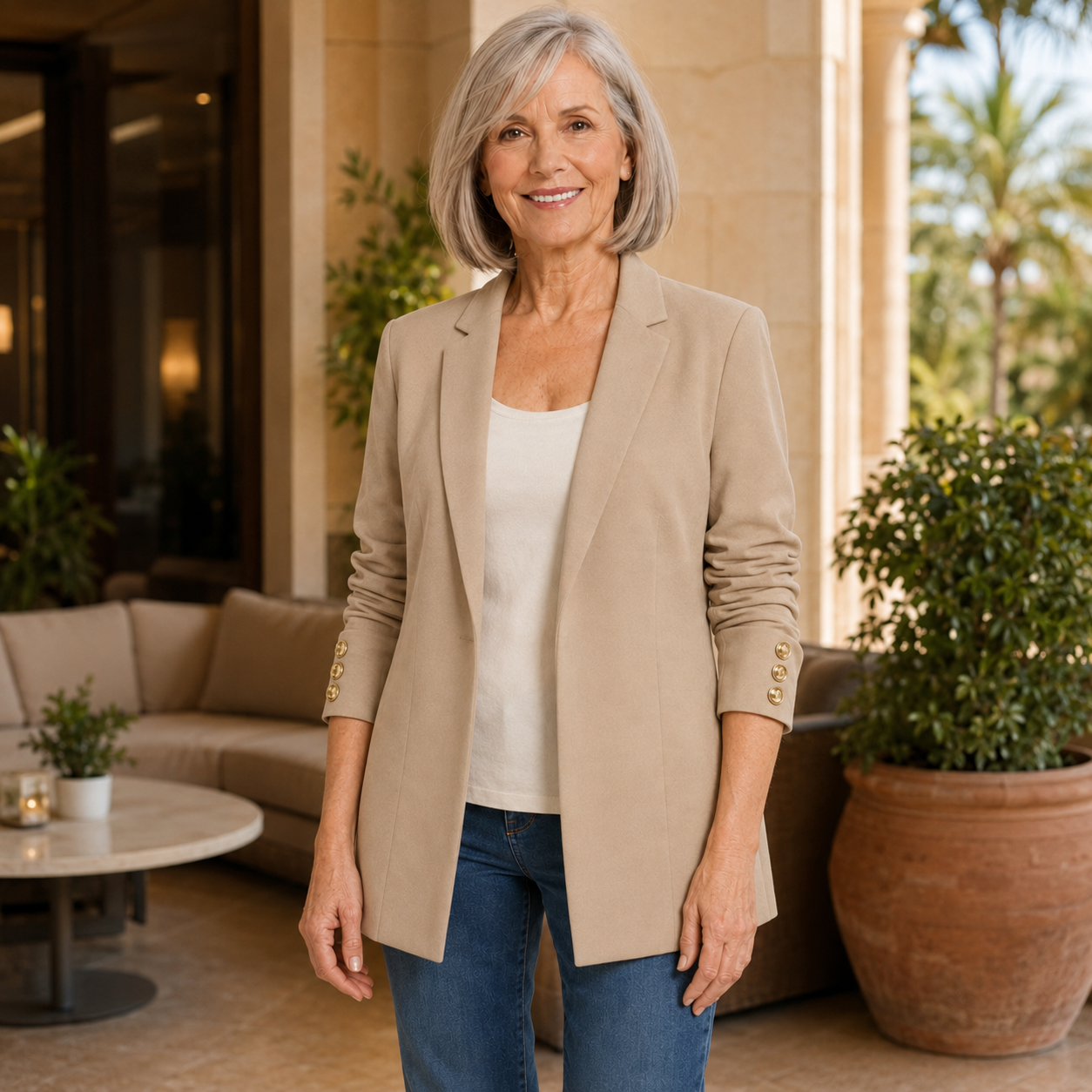 Women's Single-Button Ruched Sleeve Blazer