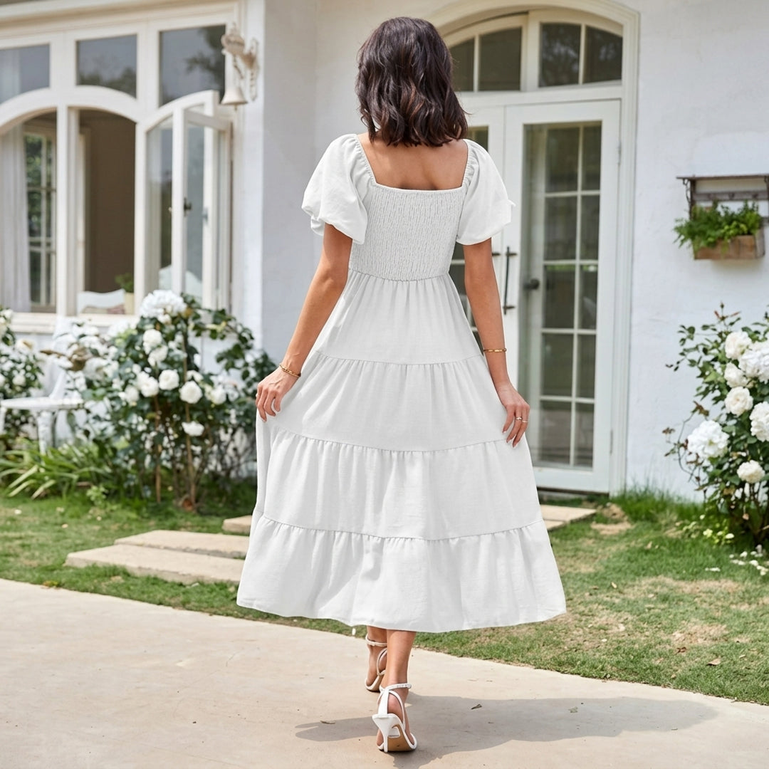 Backless Puff Sleeve Ruched Dress