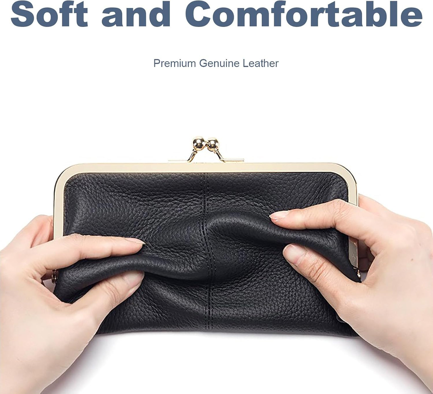 Vintage Kiss Lock Leather Wallet for Women