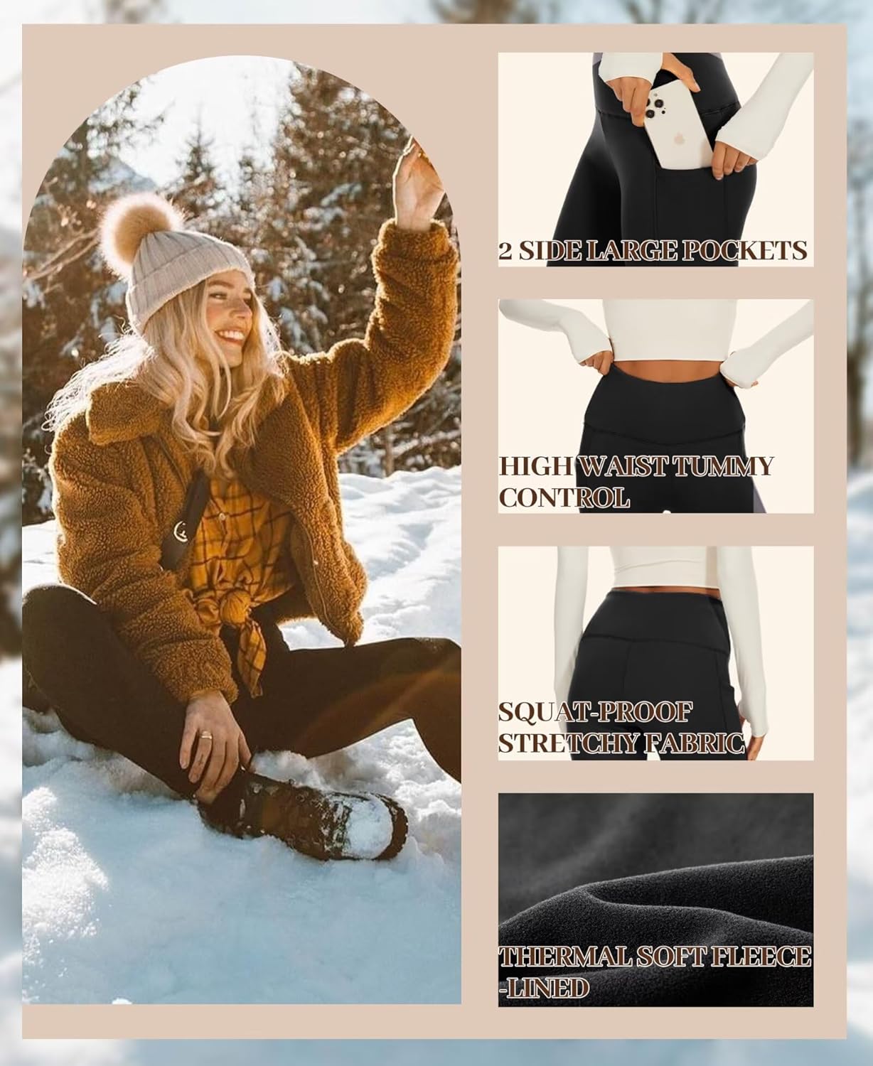 Fleece Lined Leggings for Women with Pockets