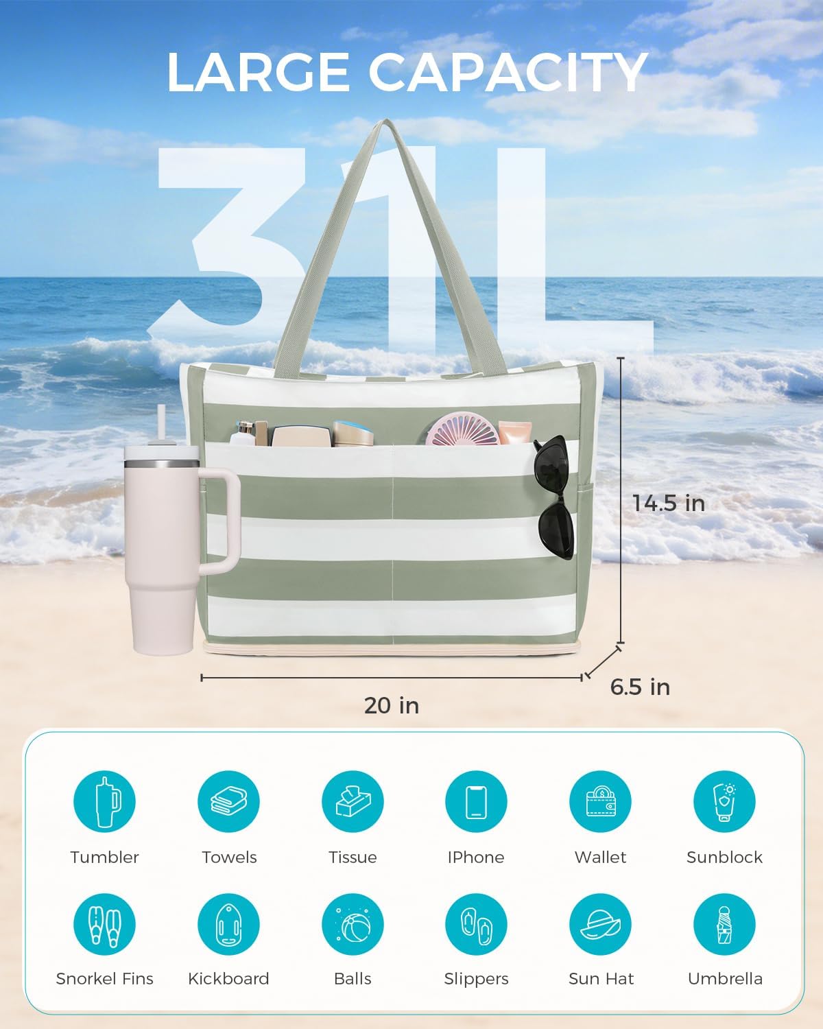 Large Waterproof Sand proof Beach Tote Bag