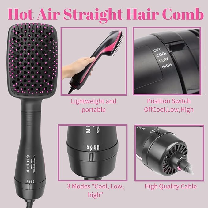 2-in-1 Multi-Functional Hot Air Brush, Wet Dry Hair Dryer Comb