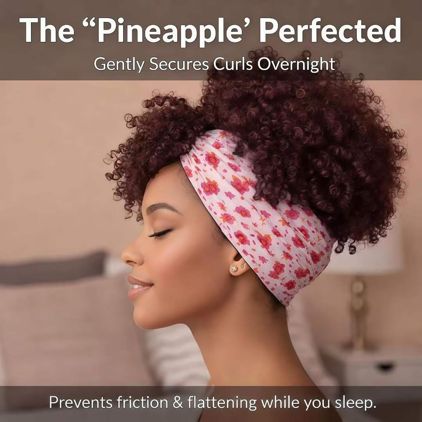 Curly Hair Pineapple Headband – Extra Wide Stretch Sleep Wrap (Flower)