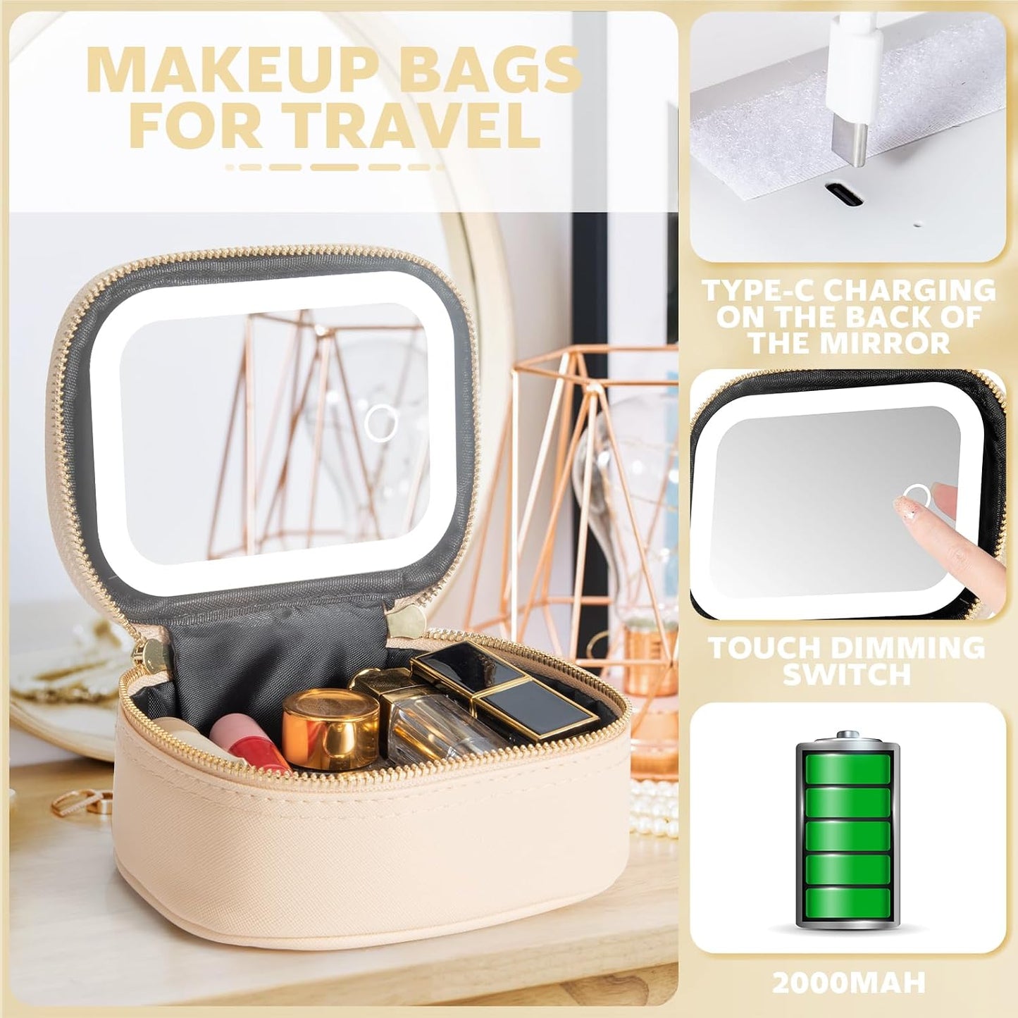Mini Makeup Bag with LED Lighted Mirror