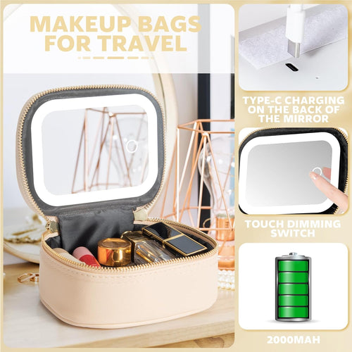 Mini Makeup Bag with LED Lighted Mirror