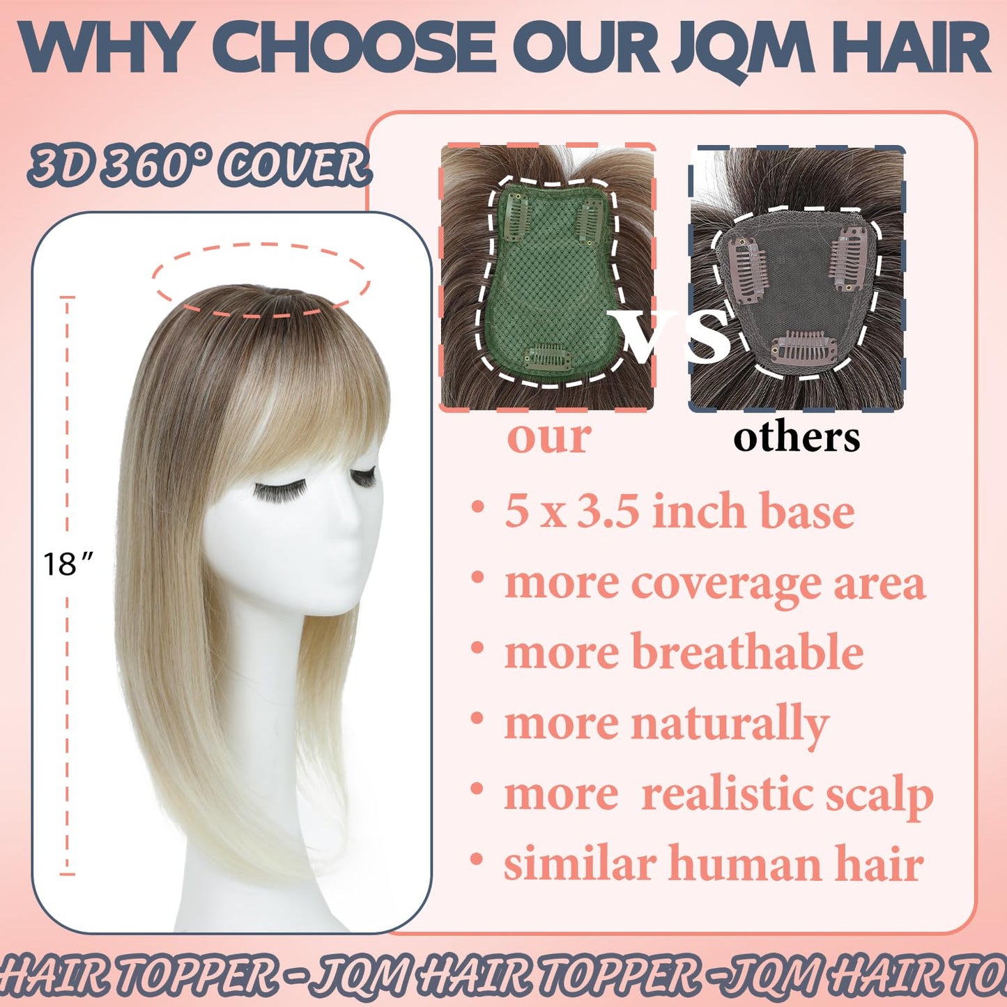 18" Women’s Hair Topper for Thinning Hair