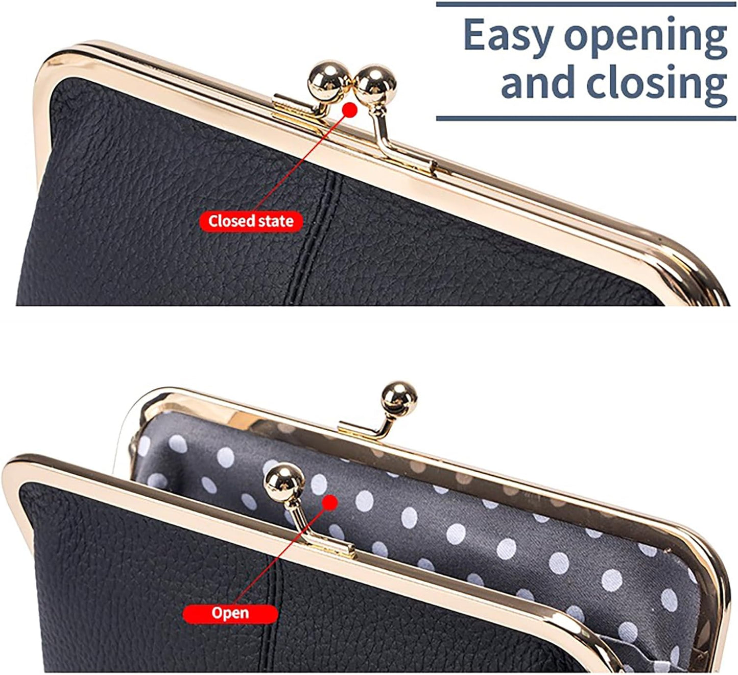 Vintage Kiss Lock Leather Wallet for Women