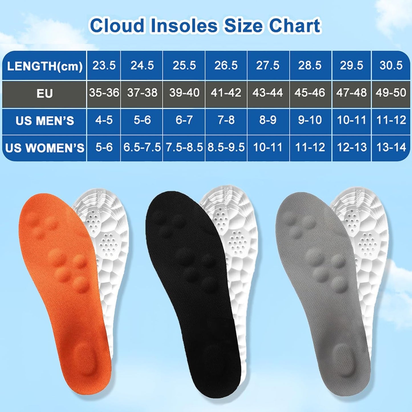 4D Cloud Insoles for Men Women-3 Pairs