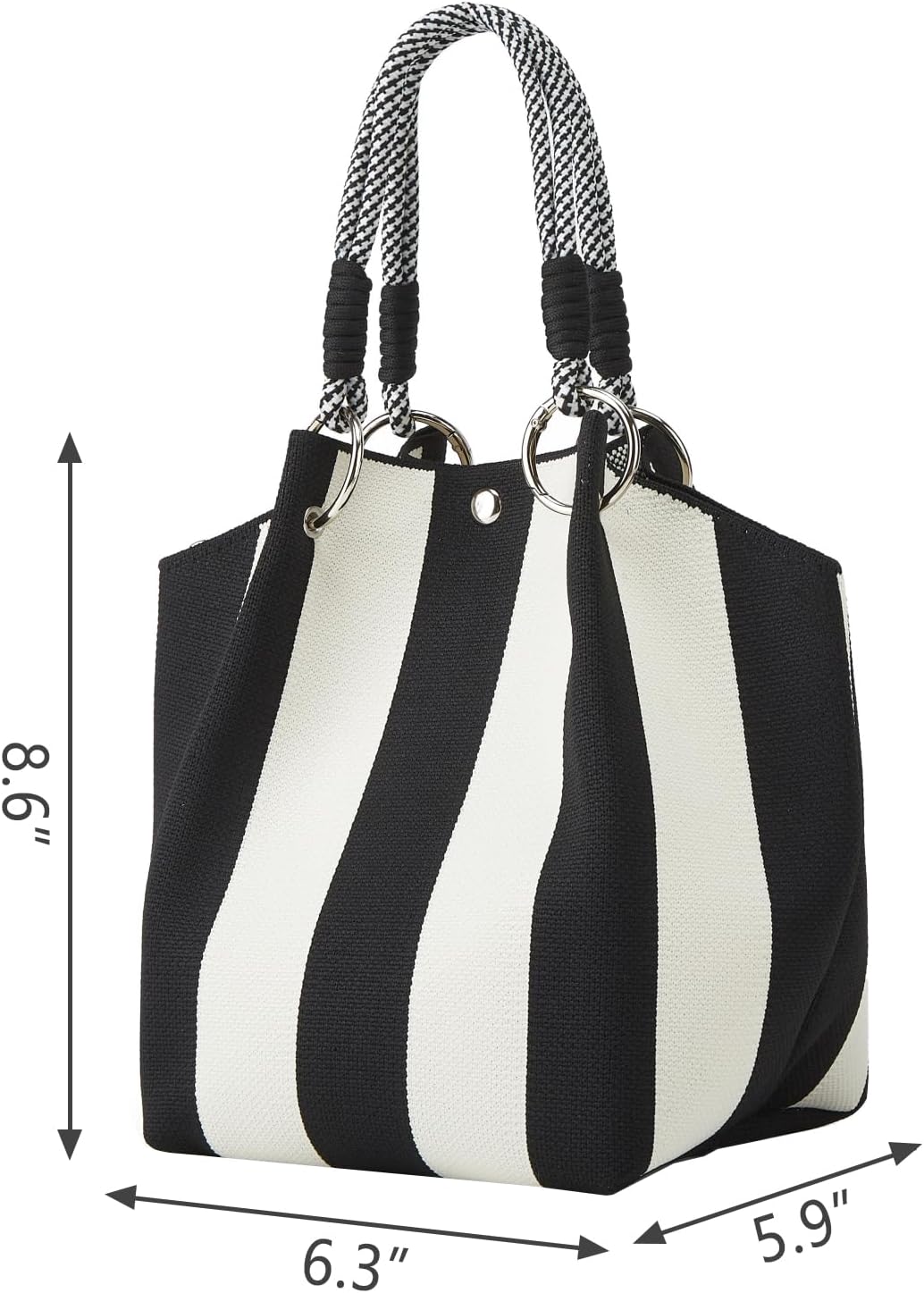 Mini Knit Tote Women Striped Crochet Bucket Handbag