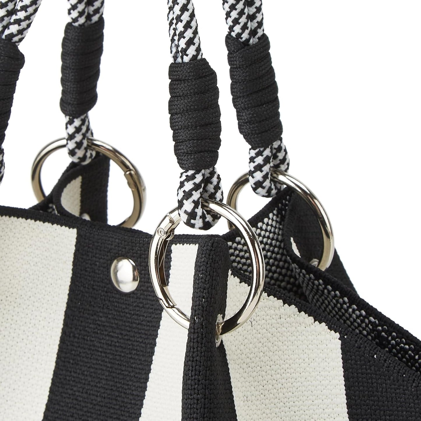Mini Knit Tote Women Striped Crochet Bucket Handbag