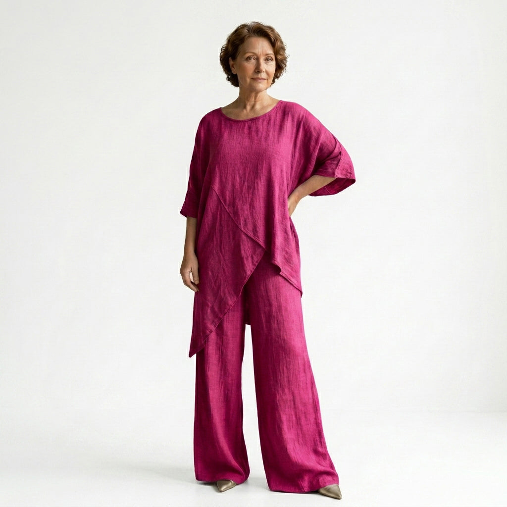 Asymmetrical Linen Cotton Two Piece Set