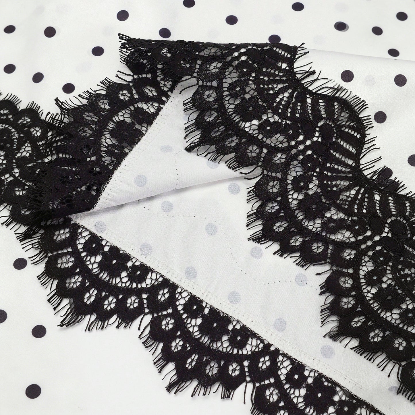 Lace Spliced Polka Dot Midi Skirt