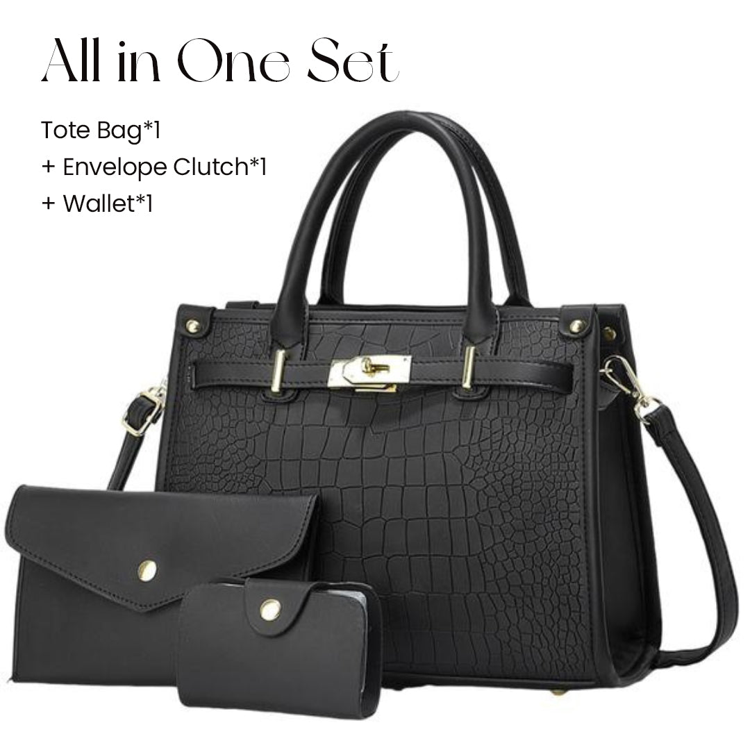 Crocodile-Embossed Crossbody Handbag Set