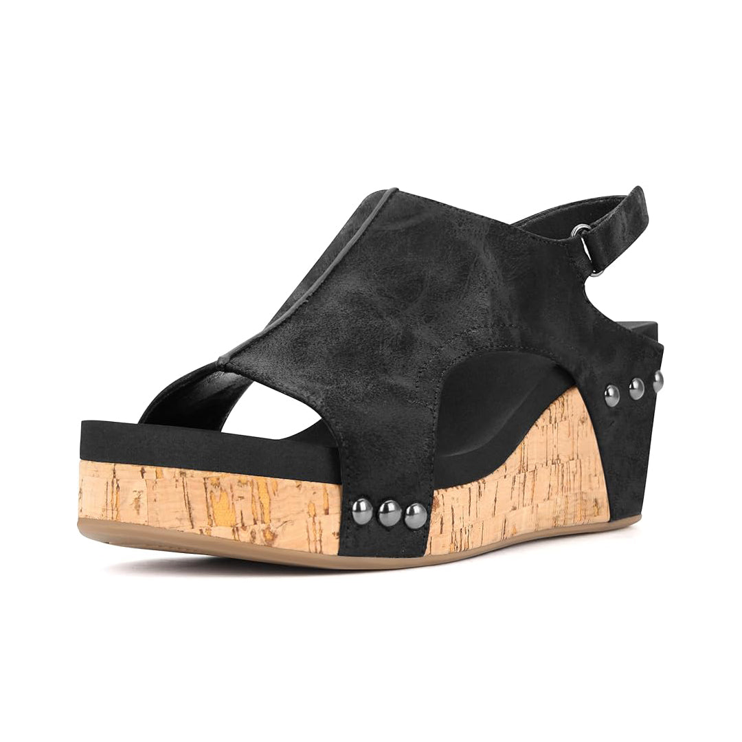 Plus Size Studded Genuine Leather Platform Sandals