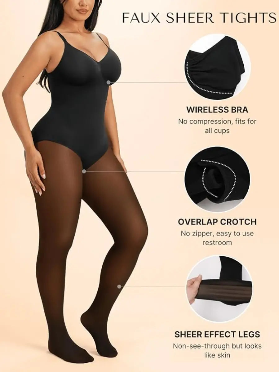 Fleece-Lined Faux-Sheer Full-Body Shapewear for Winter Layering