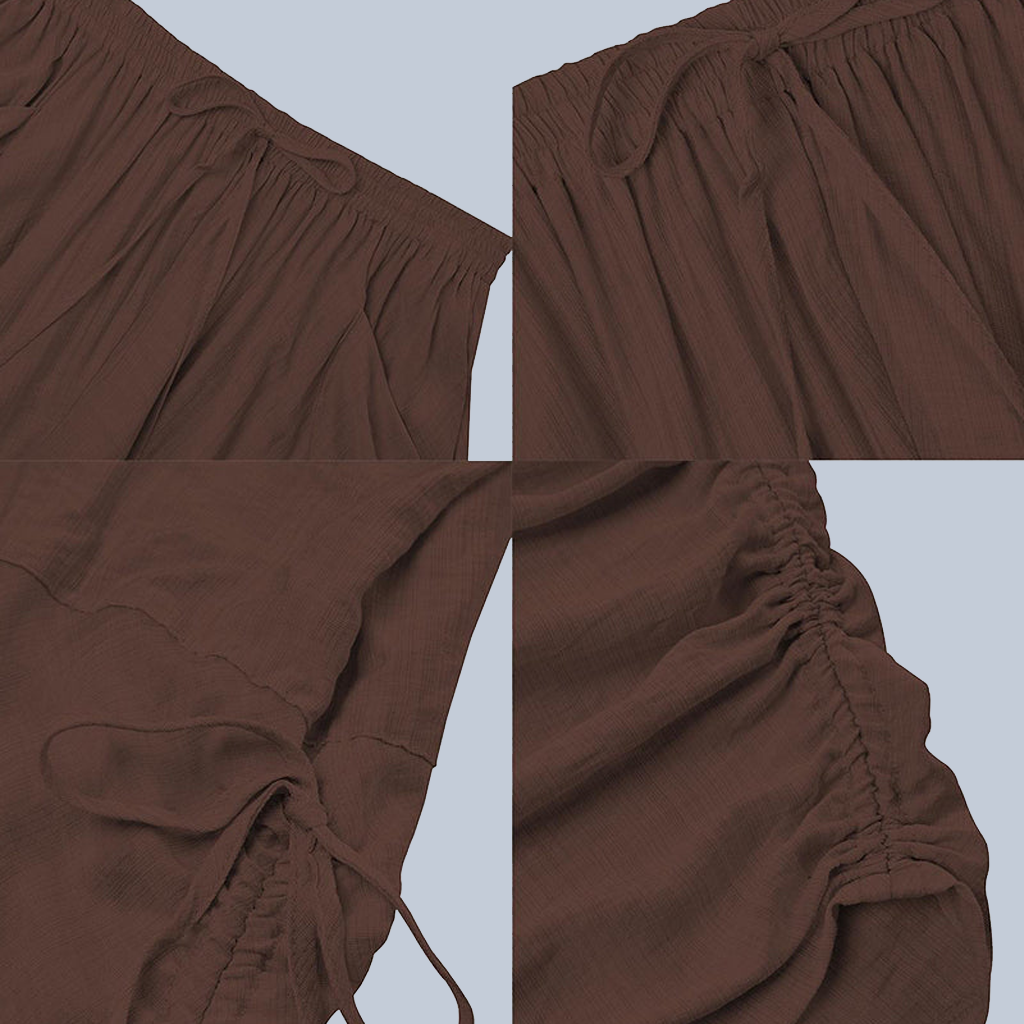 Wide Leg Loose Casual Pants with Waist Tie and Side Pockets