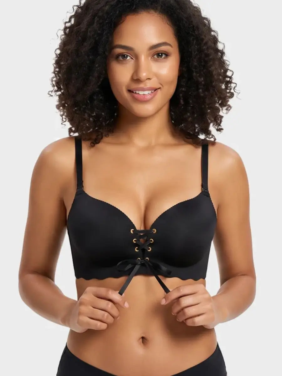 Adjustable Lace-Up Push-Up Bra with Padded Cups