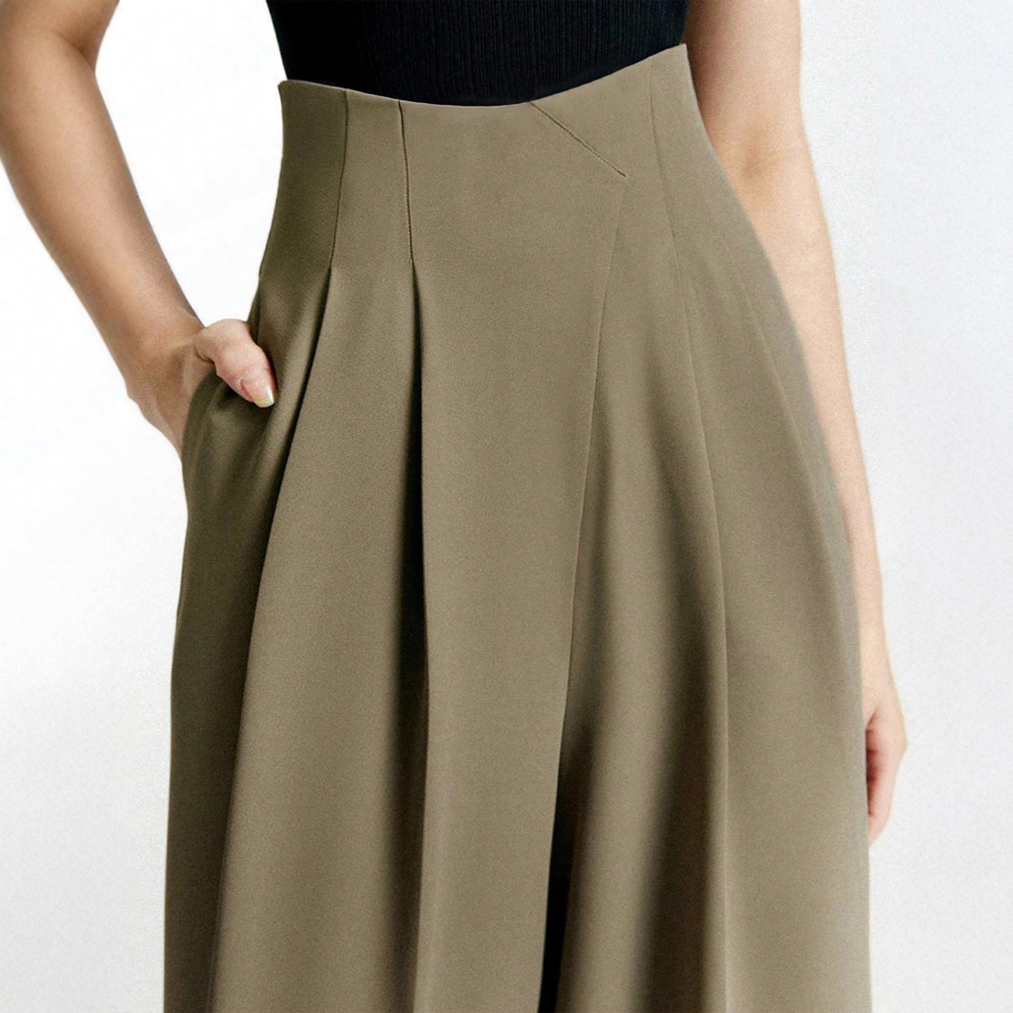 Pleated Asymmetrical Wide Leg Trousers