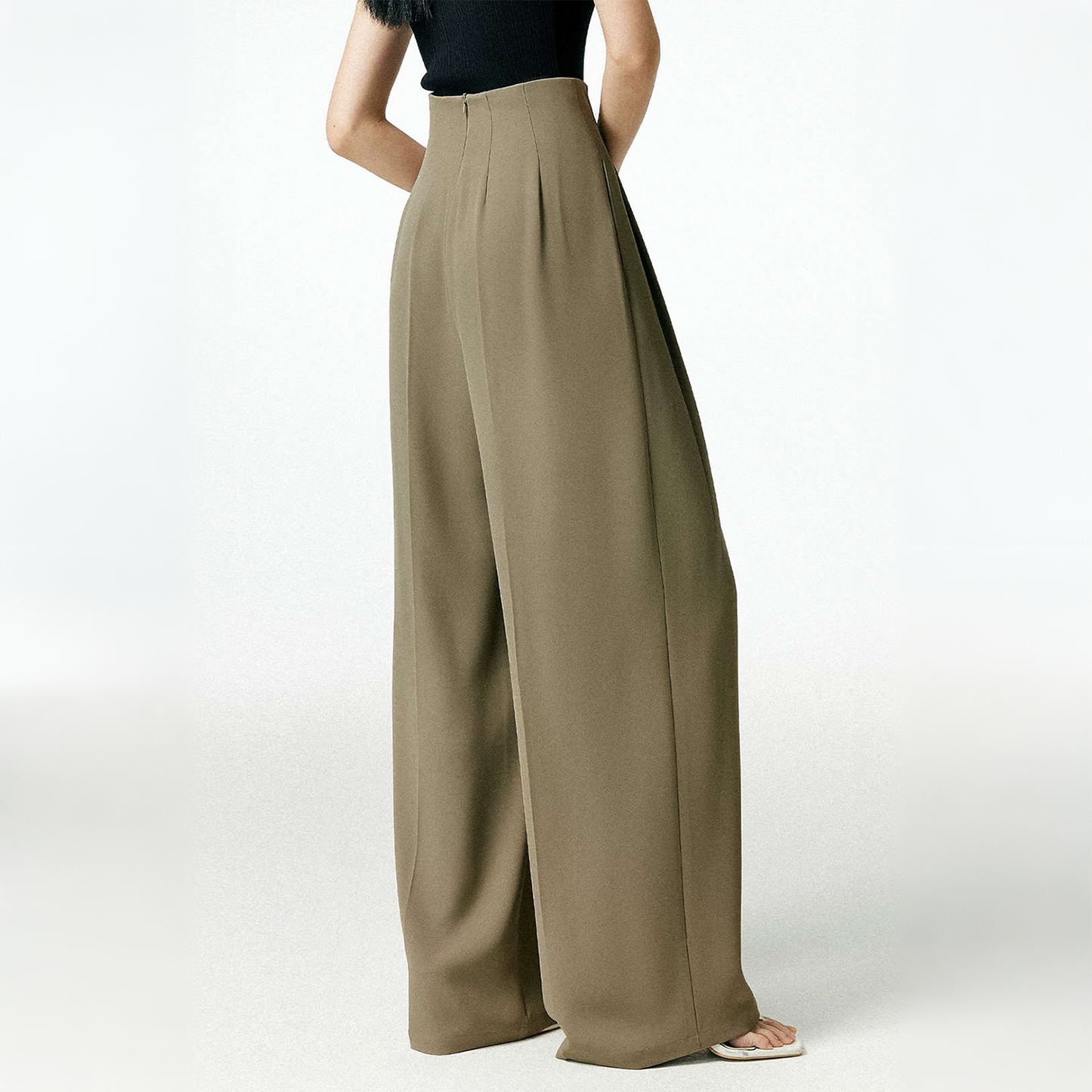 Pleated Asymmetrical Wide Leg Trousers