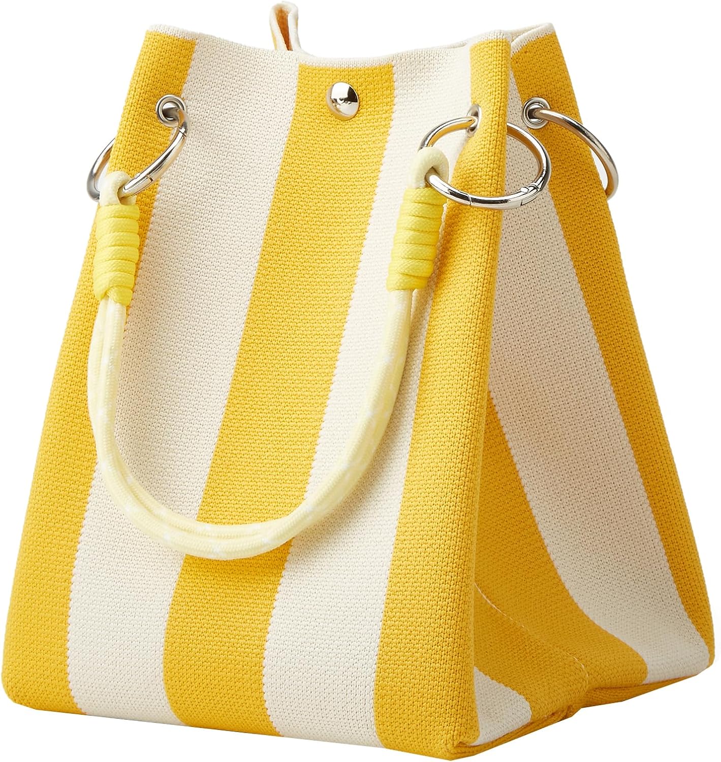 Mini Knit Tote Women Striped Crochet Bucket Handbag