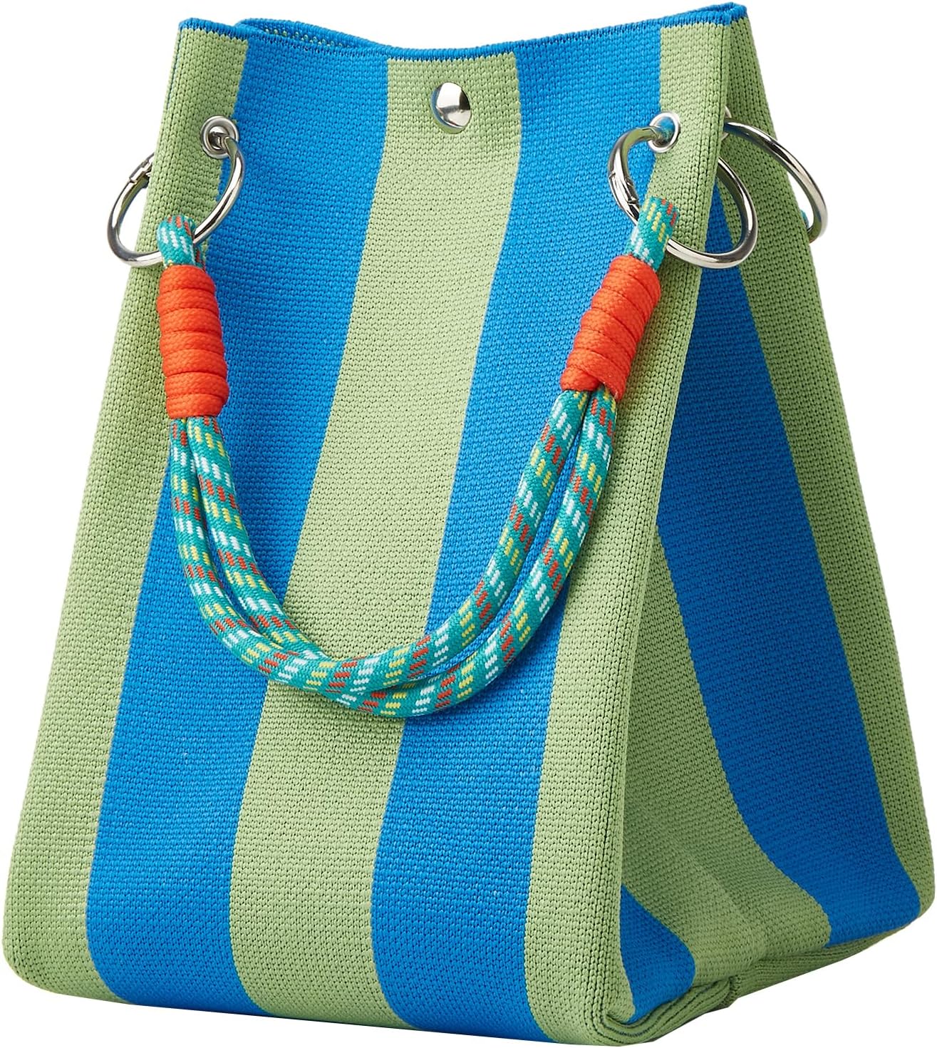 Mini Knit Tote Women Striped Crochet Bucket Handbag