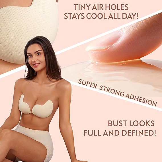 Seamless Invisible Reusable Backless Strapless Adhesive Bra 2 pack set