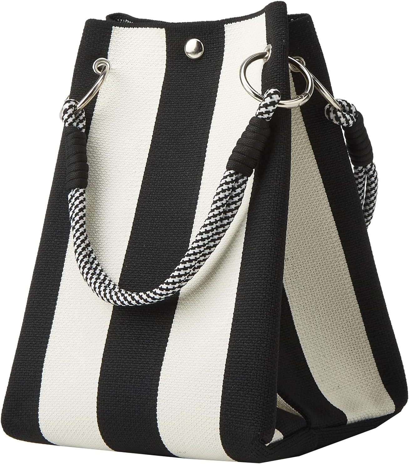Mini Knit Tote Women Striped Crochet Bucket Handbag