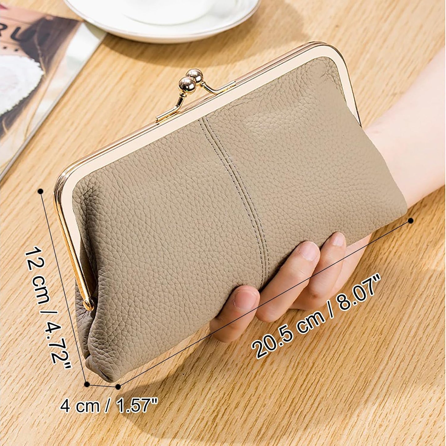 Vintage Kiss Lock Leather Wallet for Women
