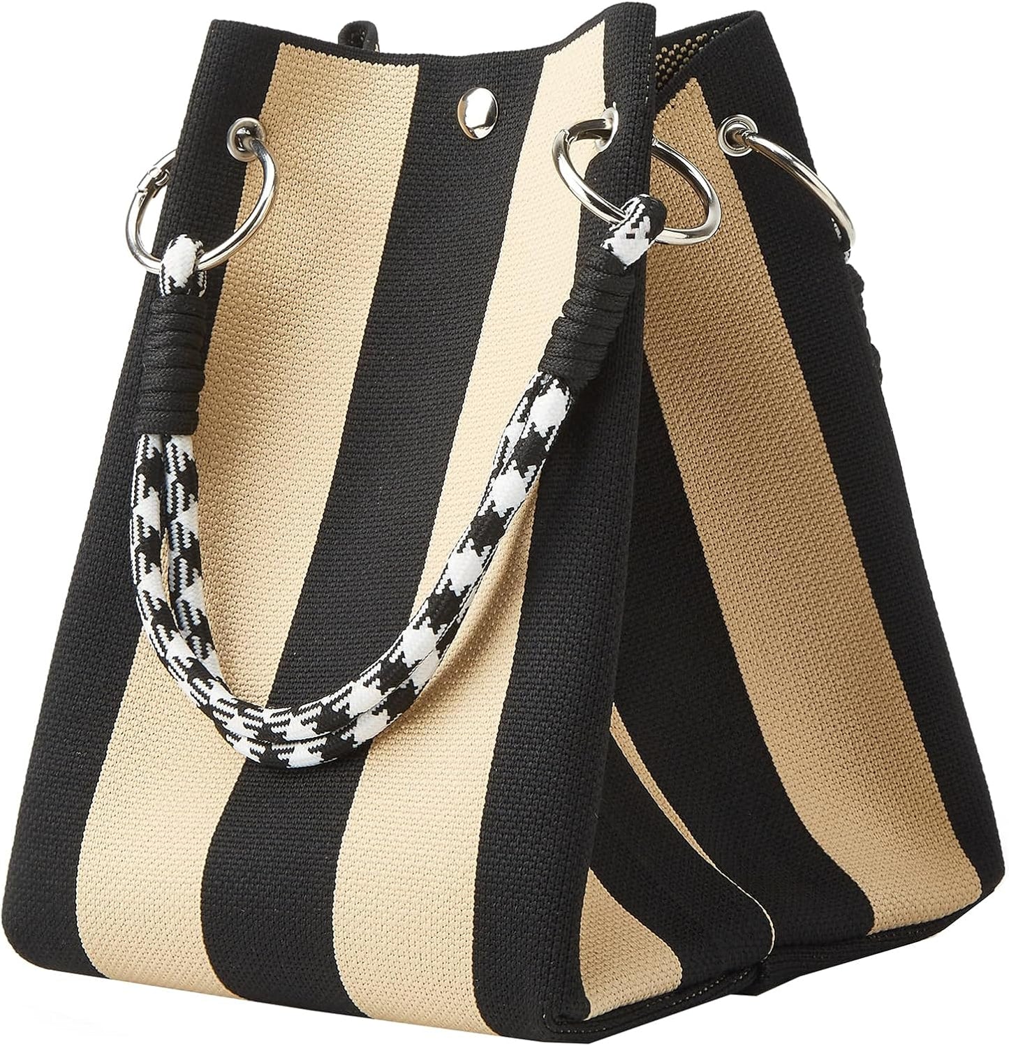 Mini Knit Tote Women Striped Crochet Bucket Handbag