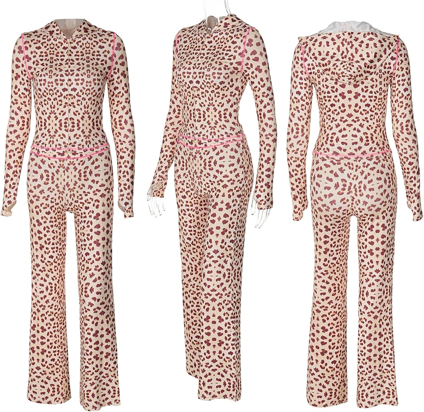 Women’s 2-Piece Leopard Print Set – Zip Hoodie & Flare Pants