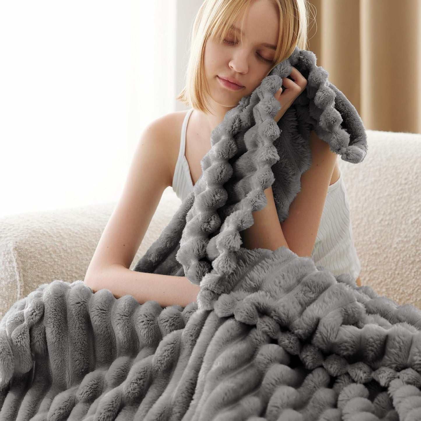 Chunky Striped Faux-Fur Throw Blanket