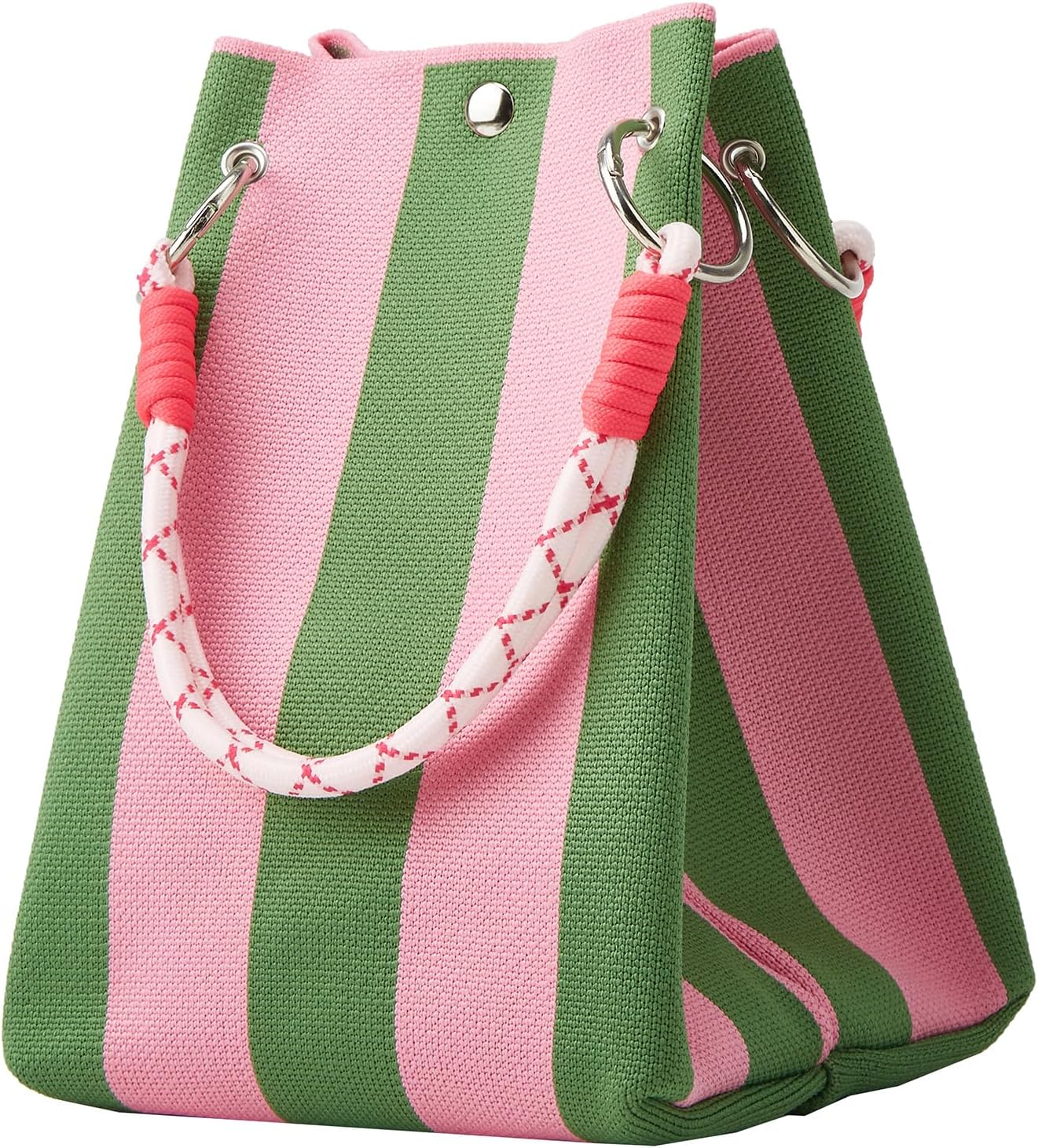 Mini Knit Tote Women Striped Crochet Bucket Handbag