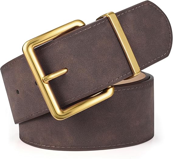 Women Wide Chunky Belt Fashion Thick Suede Belt with Gold Buckle
