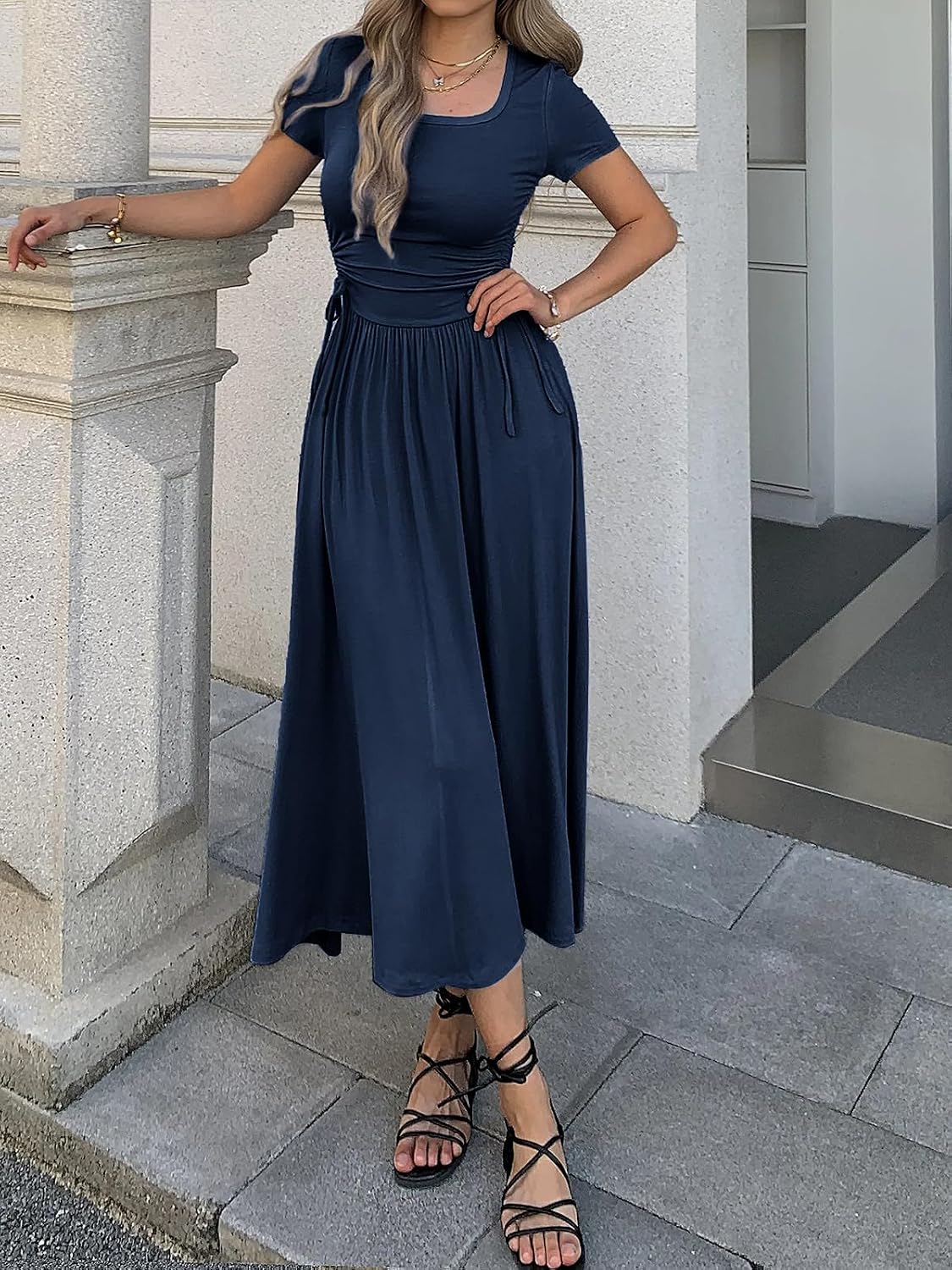 Women's Short Sleeve Maxi Dress Bodycon Long